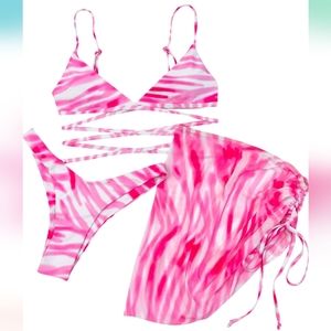 Women's Triangle Bikini Bathing Suits with Mesh Beach Skirt 3 Piece Swimsuits